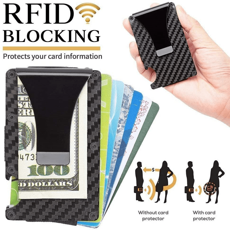 Carbon Fibre Wallet with 304 Stainless Steel Money Clip, 96 × 65 × 13 mm