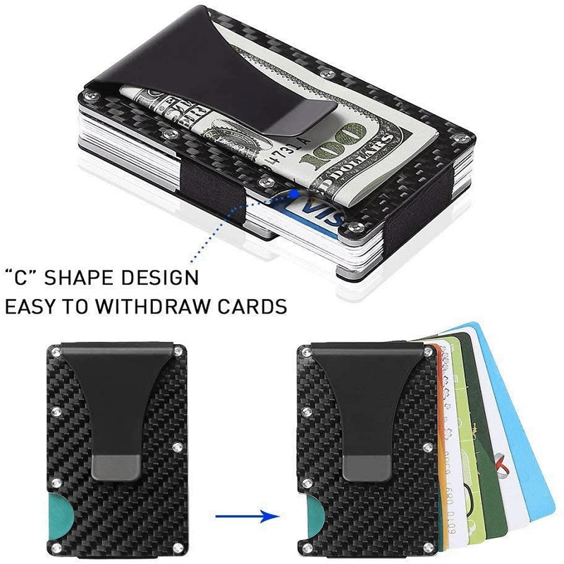 Carbon Fibre Wallet with 304 Stainless Steel Money Clip, 96 × 65 × 13 mm