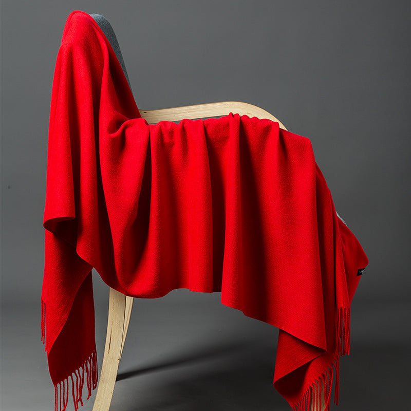 Cashmere-Blend Throw Blanket with Fringe