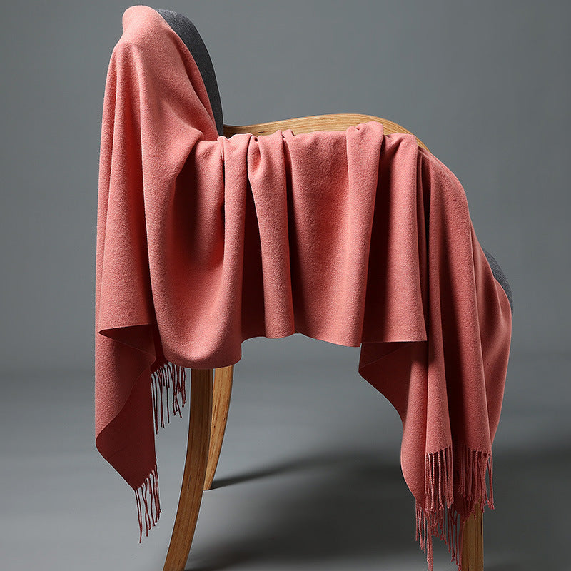 Cashmere-Blend Throw Blanket with Fringe