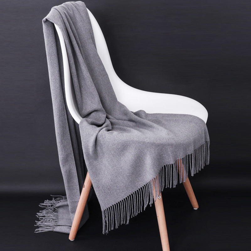 Cashmere-Blend Throw Blanket with Fringe