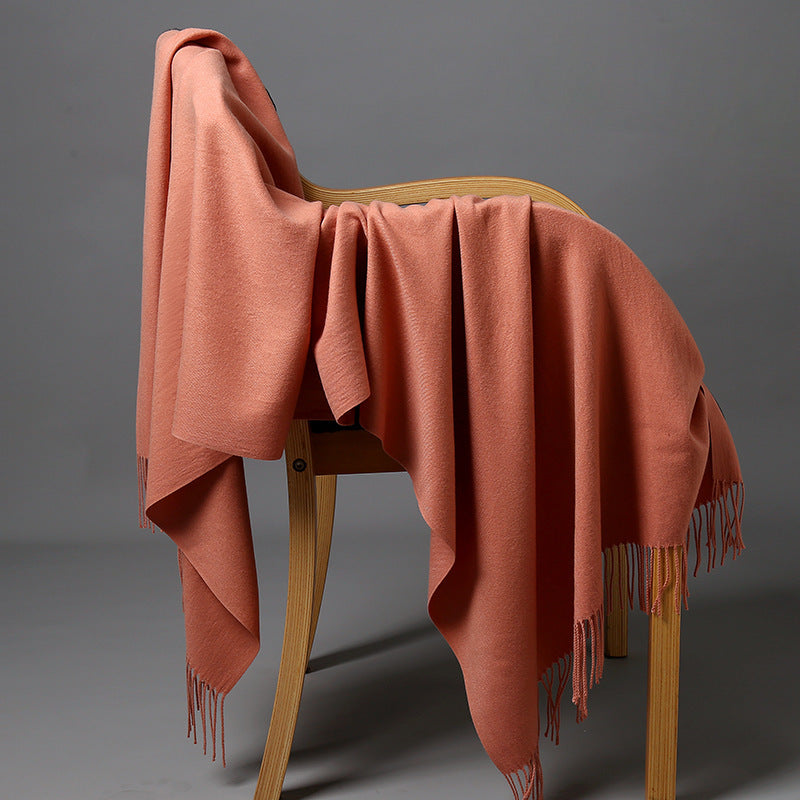 Cashmere-Blend Throw Blanket with Fringe