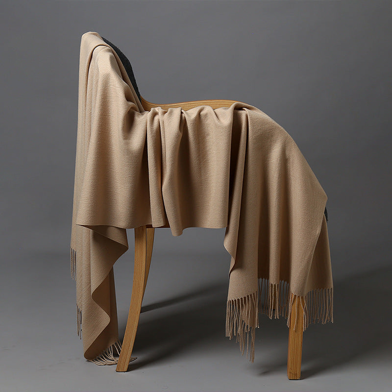 Cashmere-Blend Throw Blanket with Fringe
