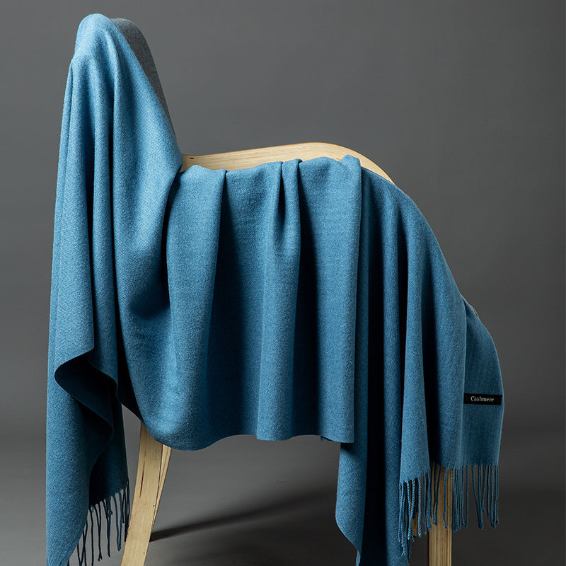 Cashmere-Blend Throw Blanket with Fringe
