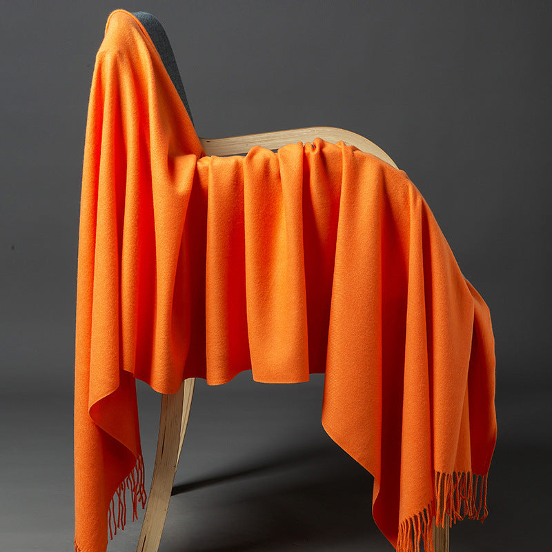 Cashmere-Blend Throw Blanket with Fringe