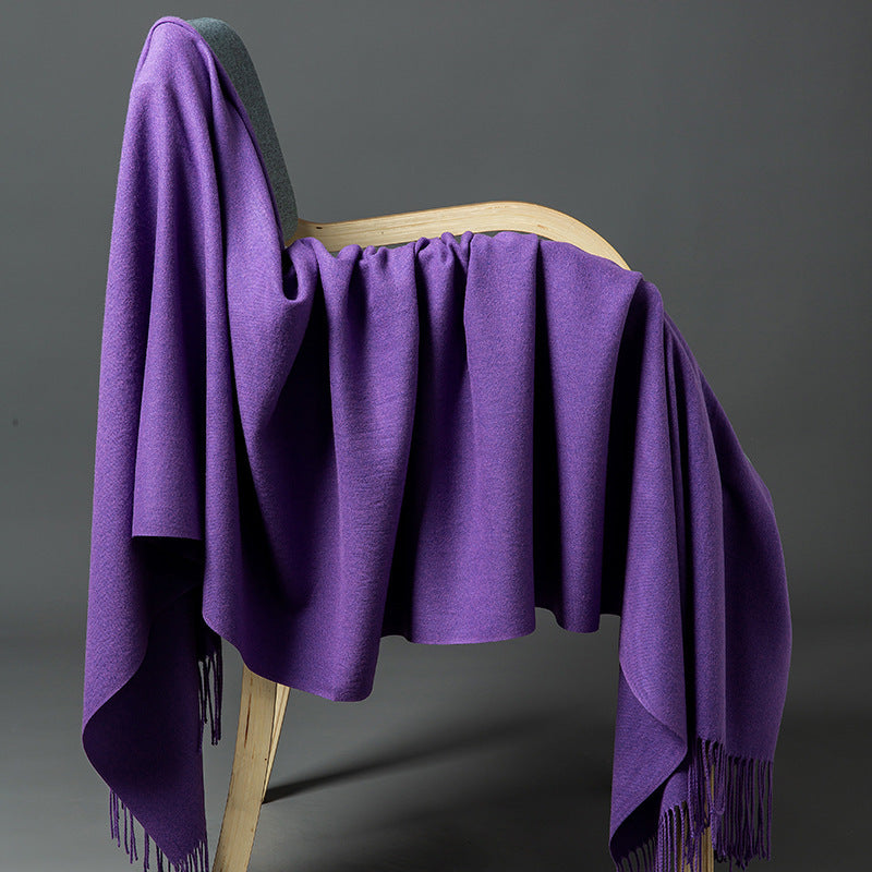 Cashmere-Blend Throw Blanket with Fringe