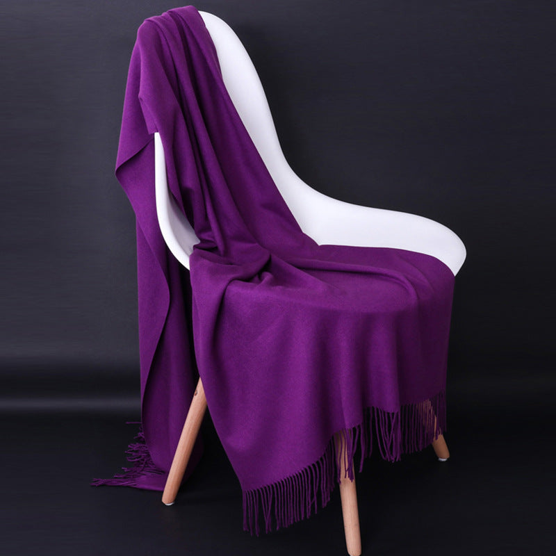 Cashmere-Blend Throw Blanket with Fringe