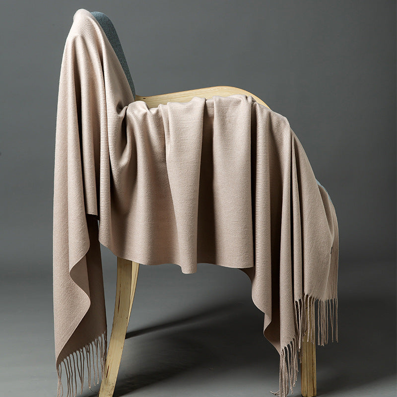 Cashmere-Blend Throw Blanket with Fringe