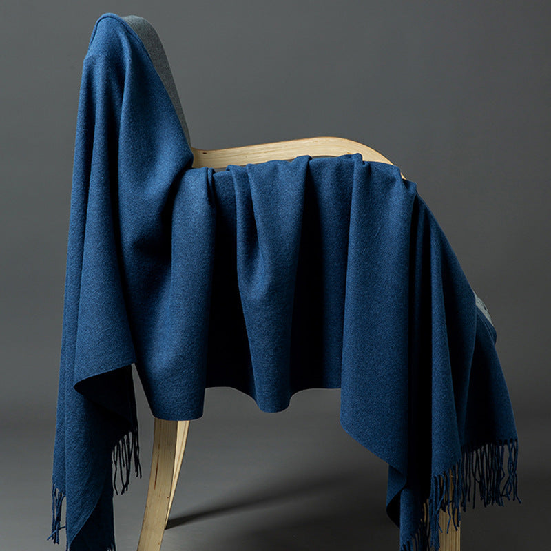 Cashmere-Blend Throw Blanket with Fringe