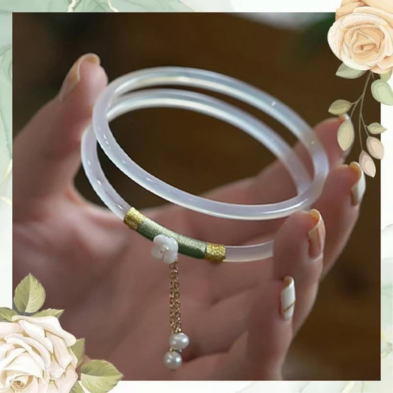 Chalcedony Agate Bangle Bracelets, 58–62 mm Inner Diameter
