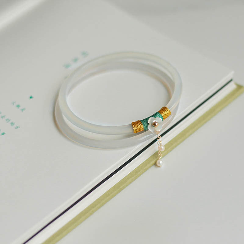 Chalcedony Agate Bangle Bracelets, 58–62 mm Inner Diameter