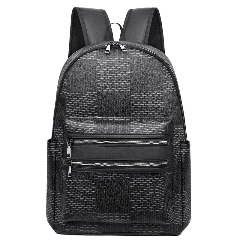 Checkered Pattern Backpack with Multiple Compartments