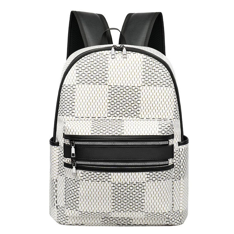 Checkered Pattern Backpack with Multiple Compartments