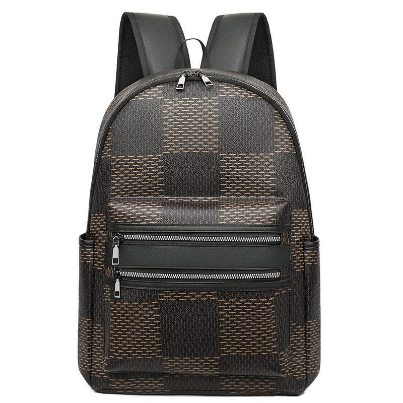 Checkered Pattern Backpack with Multiple Compartments