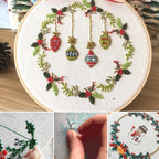 Christmas Hand Embroidery Kit with Printed Canvas and Display Hoop