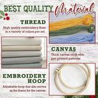 Christmas Hand Embroidery Kit with Printed Canvas and Display Hoop