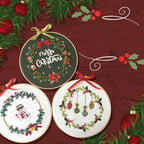 Christmas Hand Embroidery Kit with Printed Canvas and Display Hoop