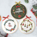 Christmas Hand Embroidery Kit with Printed Canvas and Display Hoop