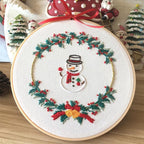 Christmas Hand Embroidery Kit with Printed Canvas and Display Hoop