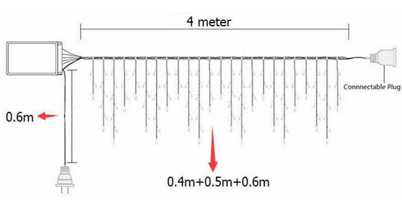 Christmas LED Icicle Lights, 13ft, 19 Hanging Lines, 96 LEDs