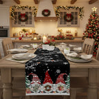Christmas Linen Table Runner with Snowflake and Gnome Motif