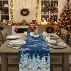Christmas Linen Table Runner with Snowflake and Gnome Motif