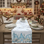 Christmas Linen Table Runner with Snowflake and Gnome Motif