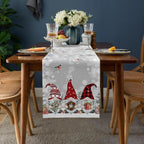 Christmas Linen Table Runner with Snowflake and Gnome Motif