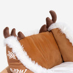 Christmas Sleigh Dog Bed in Crystal Velvet, Faux Fur & Non-Slip Base