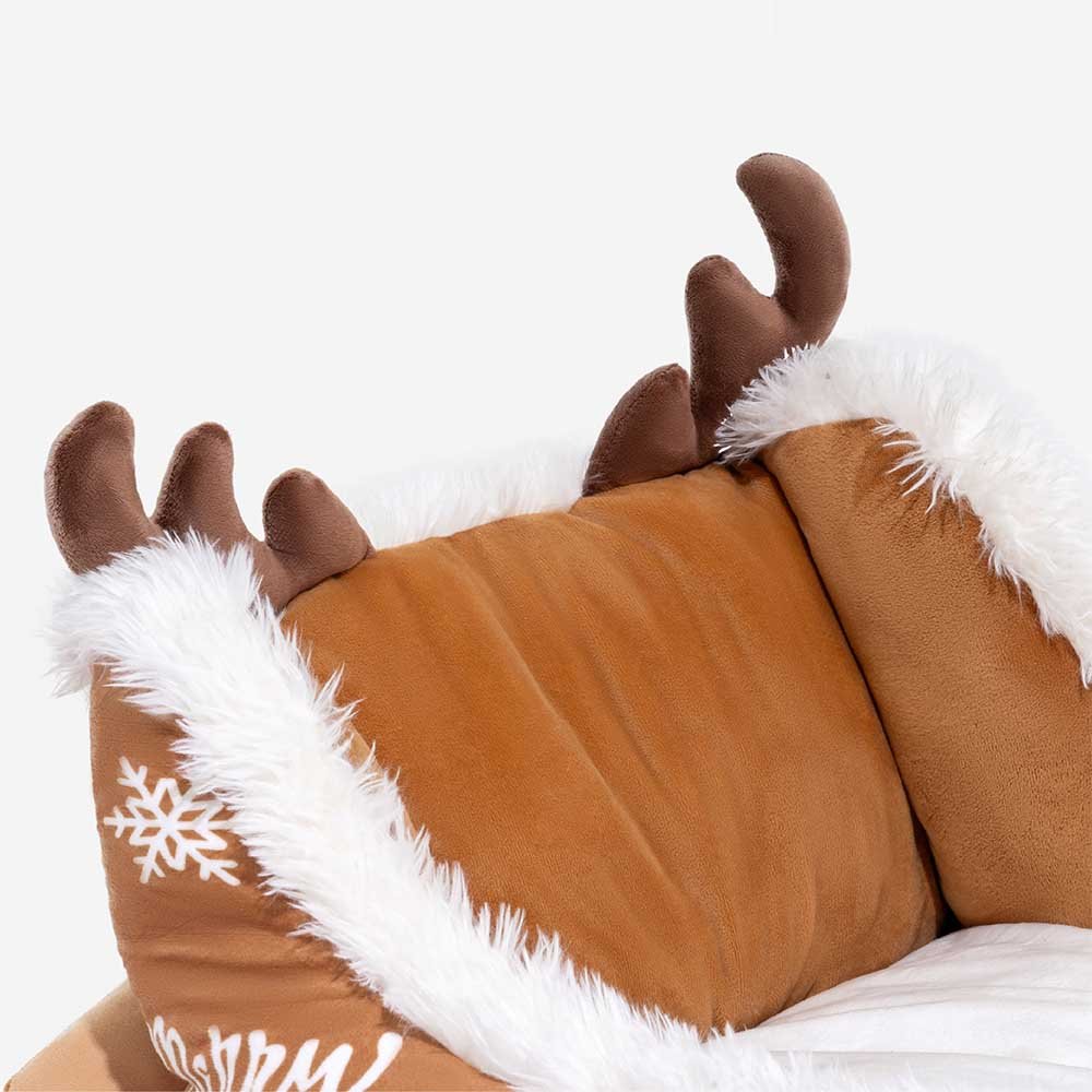 Christmas Sleigh Dog Bed in Crystal Velvet, Faux Fur & Non-Slip Base