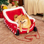 Christmas Sleigh Dog Bed in Crystal Velvet, Faux Fur & Non-Slip Base