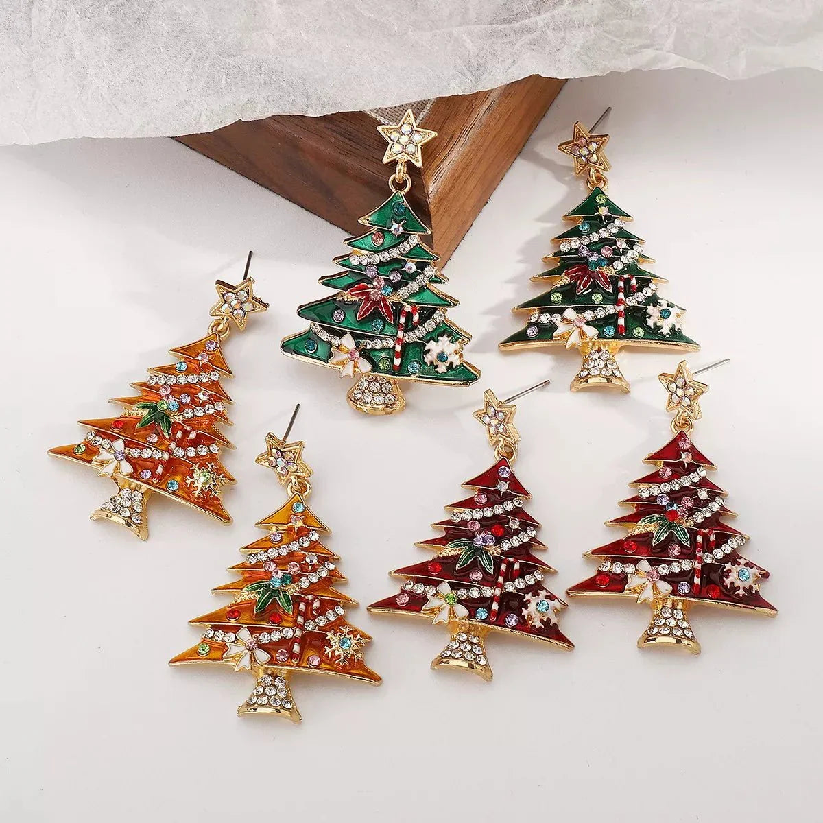 Christmas Tree Dangle Earrings, 18K Gold-Plated, 2.1 in