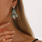 Christmas Tree Dangle Earrings, 18K Gold-Plated, 2.1 in