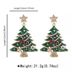 Christmas Tree Dangle Earrings, 18K Gold-Plated, 2.1 in