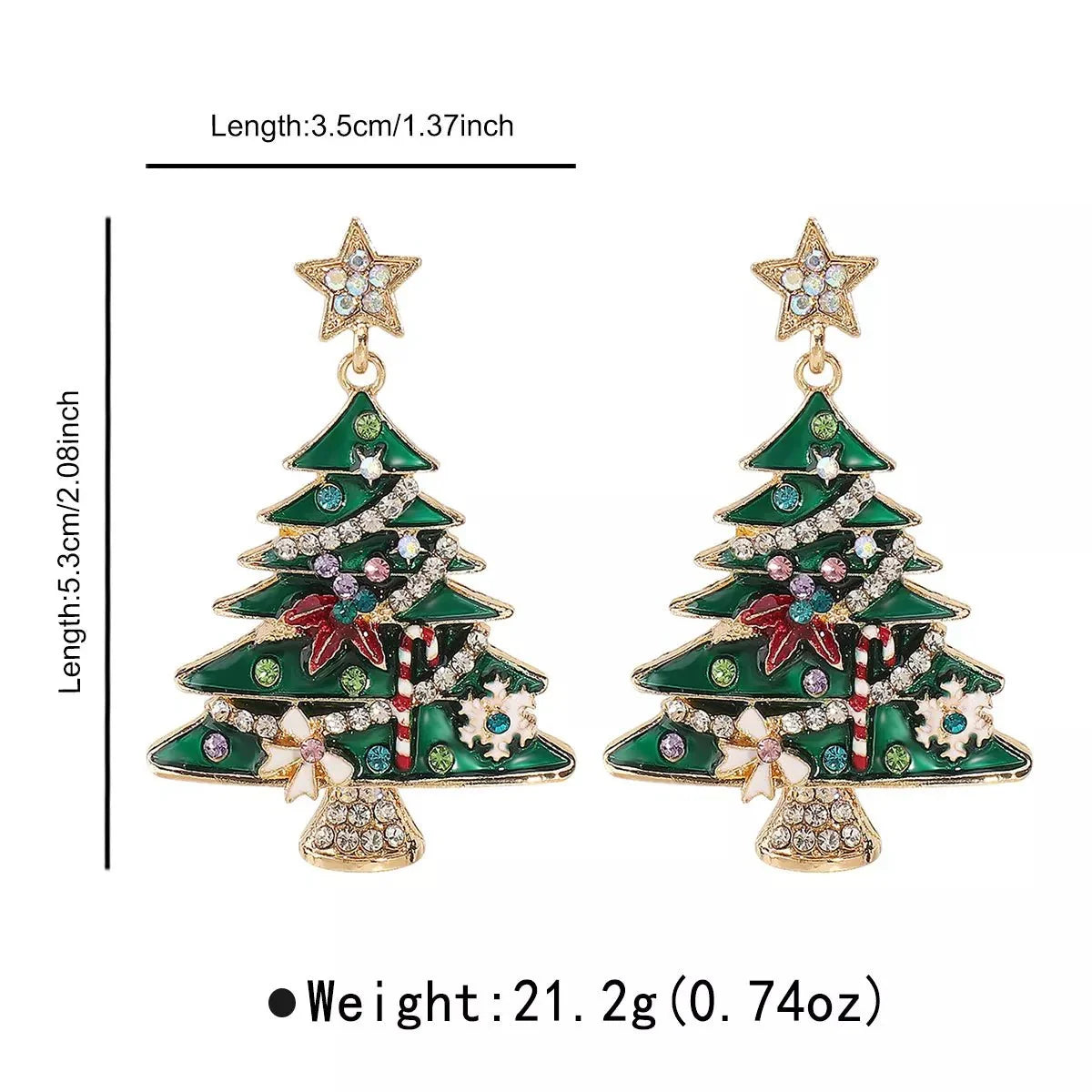 Christmas Tree Dangle Earrings, 18K Gold-Plated, 2.1 in