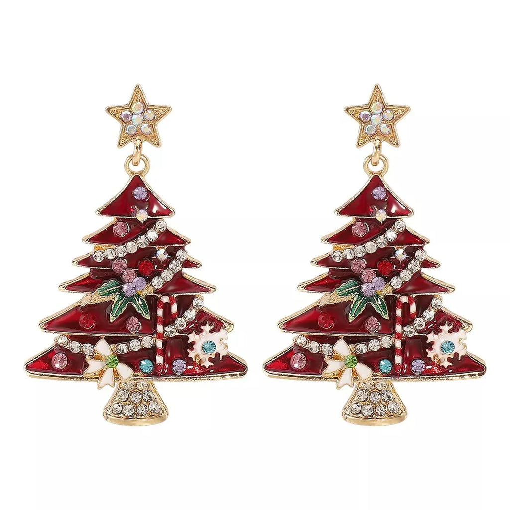 Christmas Tree Dangle Earrings, 18K Gold-Plated, 2.1 in