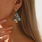 Christmas Tree Dangle Earrings, 18K Gold-Plated, 2.1 in