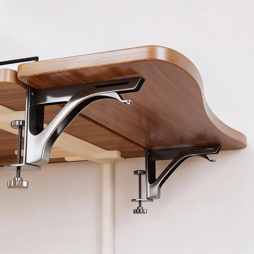 Clamp-On Adjustable Wooden Desk Side Shelf Extension, Foldable Bracket