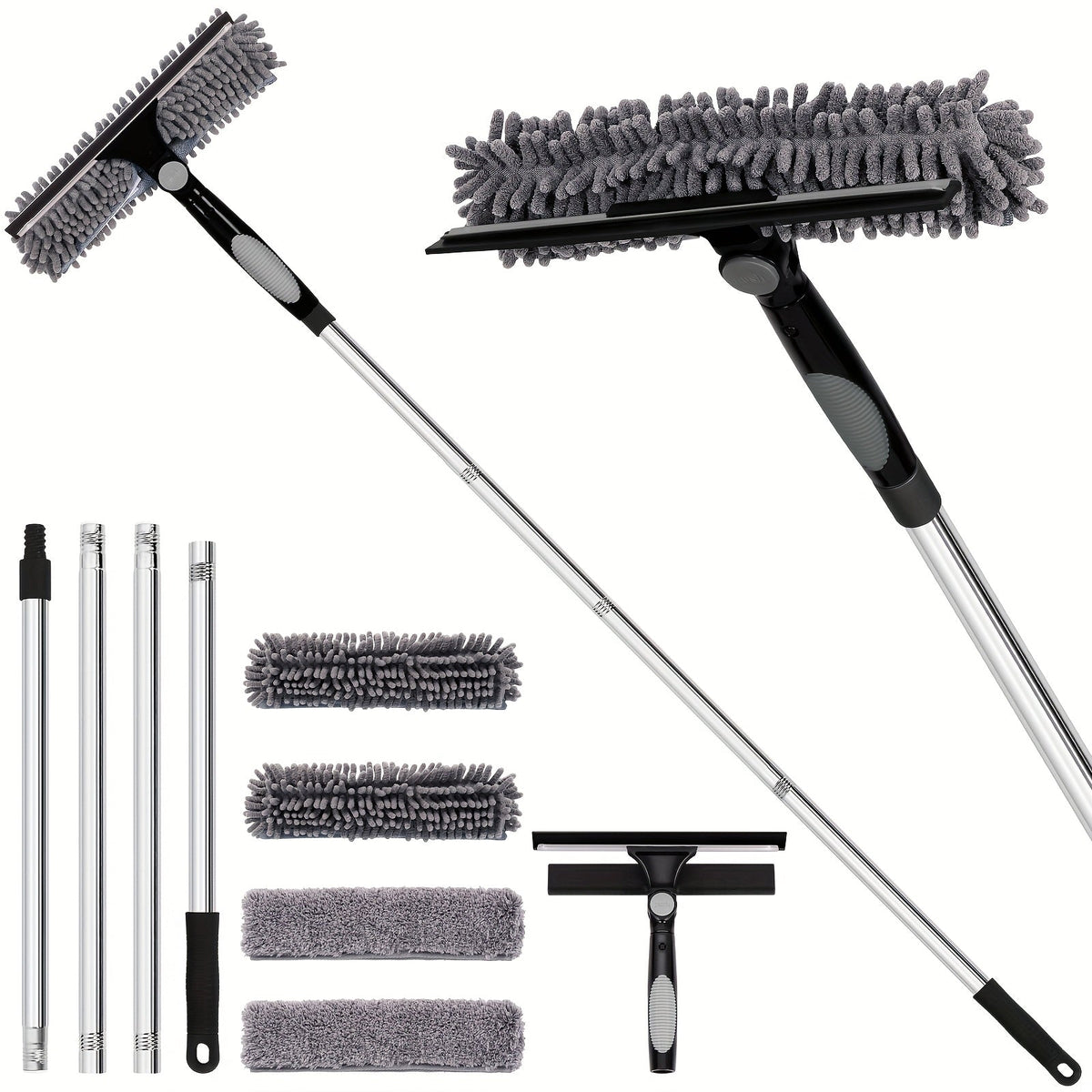 Telescopic Window and Glass Cleaner - 2-in-1 Squeegee, 182 cm Reach
