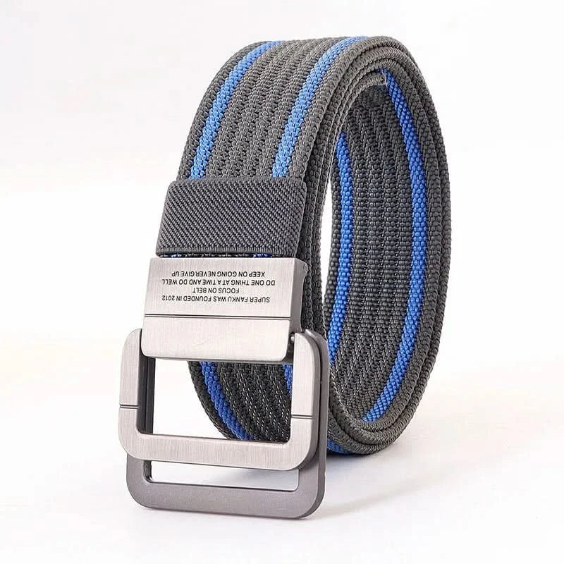 Unisex Canvas Belt with Double Metal Ring Buckle - 170 cm, Striped Pattern, view 10