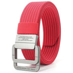 Unisex Canvas Belt with Double Metal Ring Buckle - 170 cm, Striped Pattern, view 11
