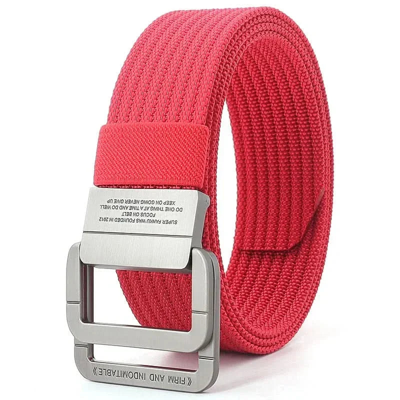 Unisex Canvas Belt with Double Metal Ring Buckle - 170 cm, Striped Pattern, view 11