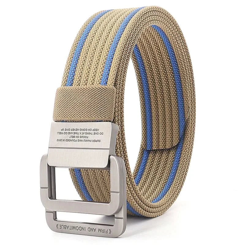 Unisex Canvas Belt with Double Metal Ring Buckle - 170 cm, Striped Pattern, view 15