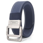 Unisex Canvas Belt with Double Metal Ring Buckle - 170 cm, Striped Pattern, view 16