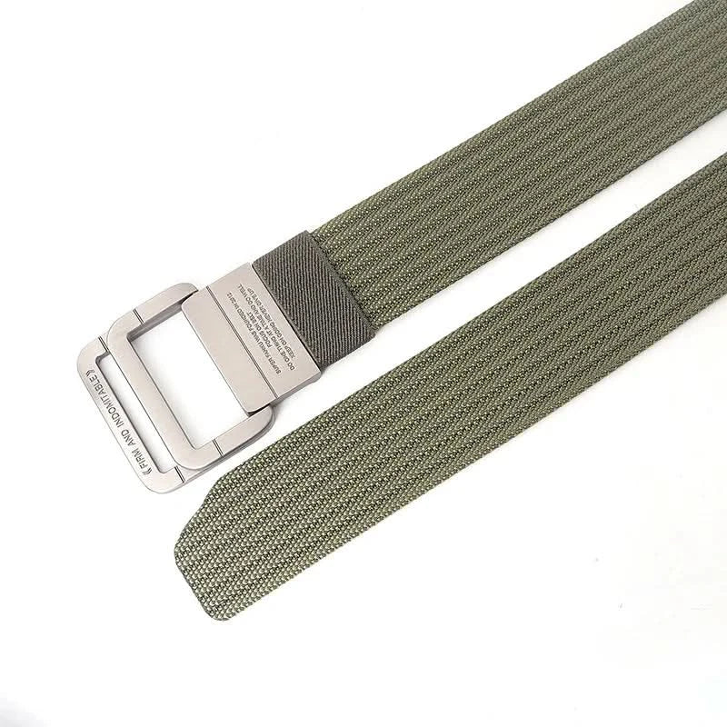 Unisex Canvas Belt with Double Metal Ring Buckle - 170 cm, Striped Pattern, view 2