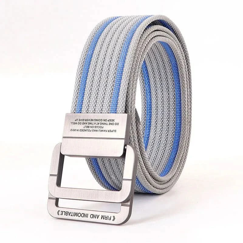 Unisex Canvas Belt with Double Metal Ring Buckle - 170 cm, Striped Pattern, view 23