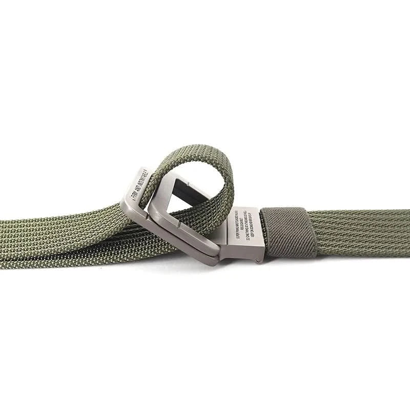 Unisex Canvas Belt with Double Metal Ring Buckle - 170 cm, Striped Pattern, view 4