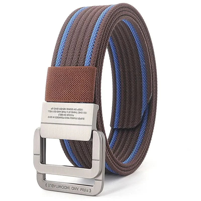Unisex Canvas Belt with Double Metal Ring Buckle - 170 cm, Striped Pattern, view 6