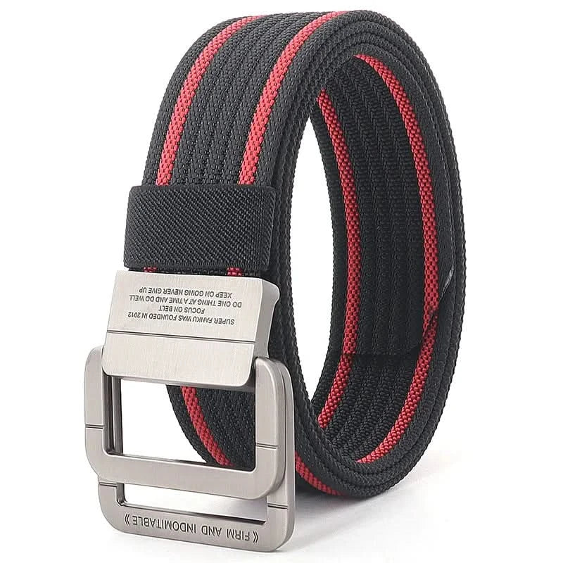 Unisex Canvas Belt with Double Metal Ring Buckle - 170 cm, Striped Pattern, view 7