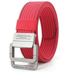 Unisex Canvas Belt with Double Metal Ring Buckle - 170 cm, Striped Pattern, view 8
